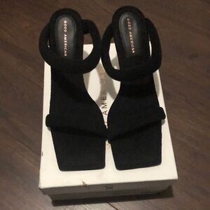Good American Stiletto Heel Sling Back Sandal Black Terry Women's Size 14 NIB